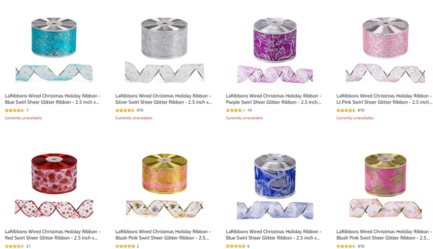 Rose Gold Christmas Ribbon - 4 Inch Wired Glitter Holiday Decorating Ribbon