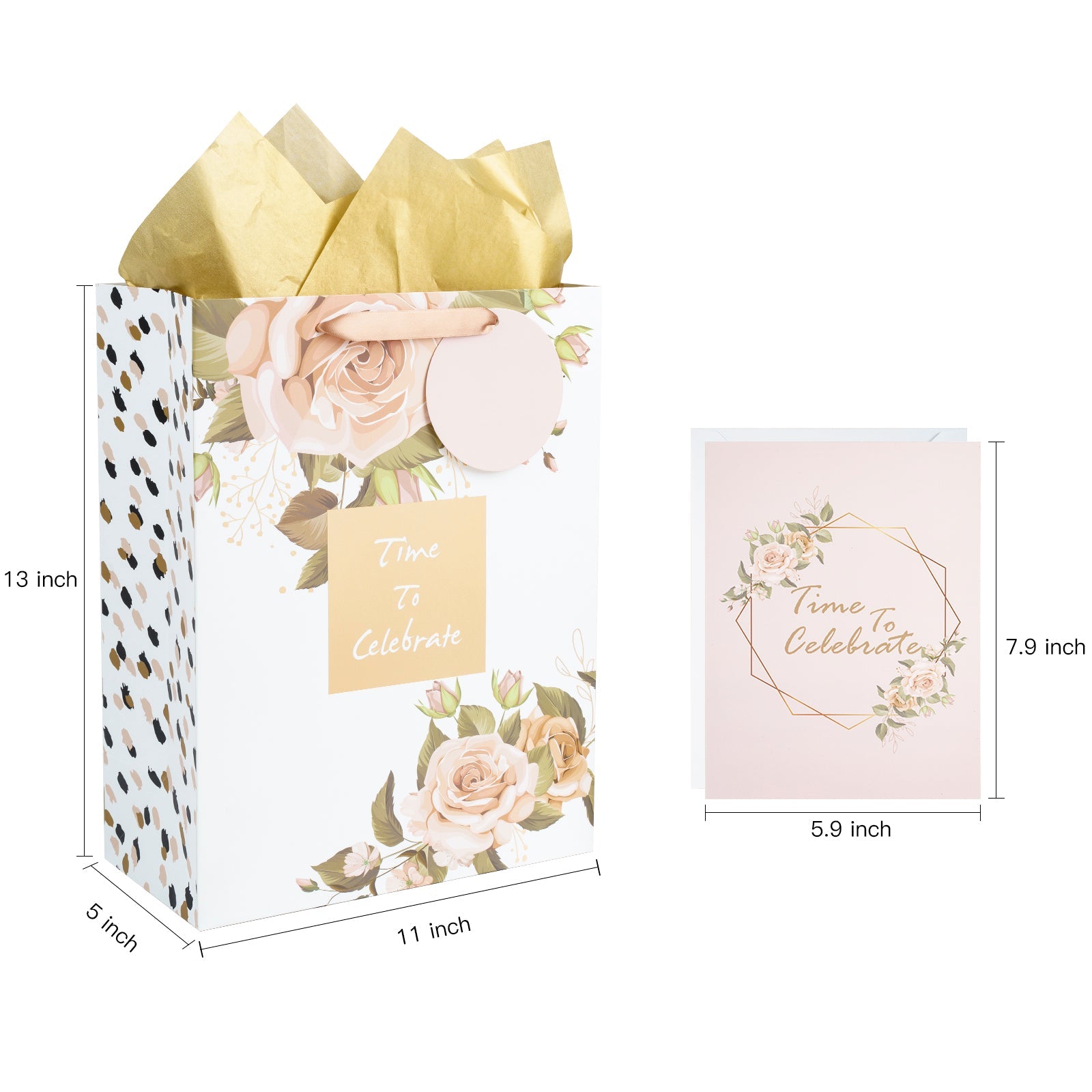 13 inch Large Pink Gold Gift Bag with Card  & Tissue Paper for Wedding/Anniversary