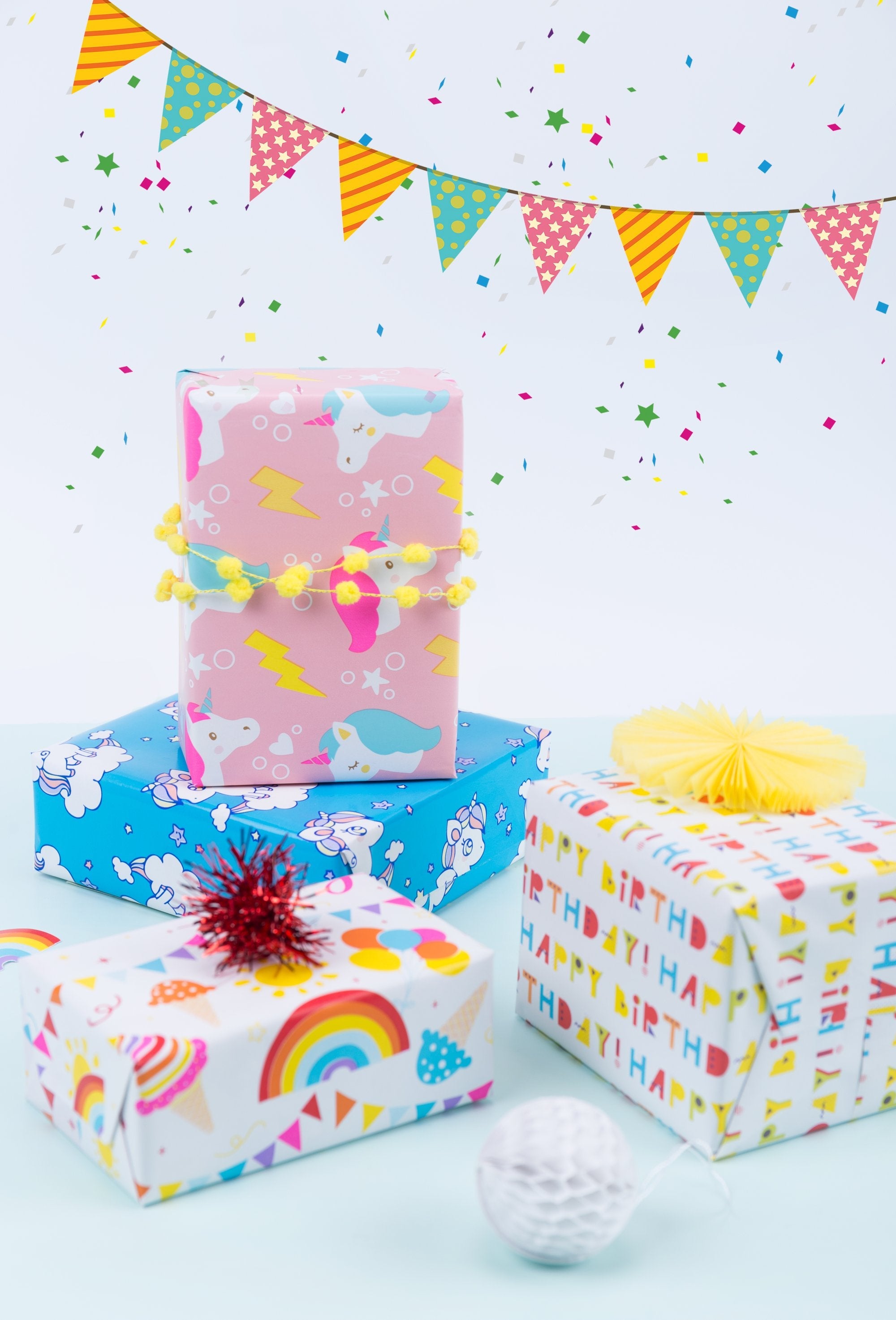 Unicorn Birthday Wrapping Paper - 4 Roll Pack - 30" X 10'/Roll