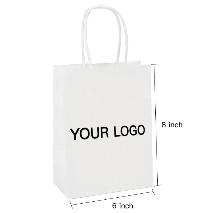 Custom White Shopping Bags Kraft Paper Gift Bags-100PCs