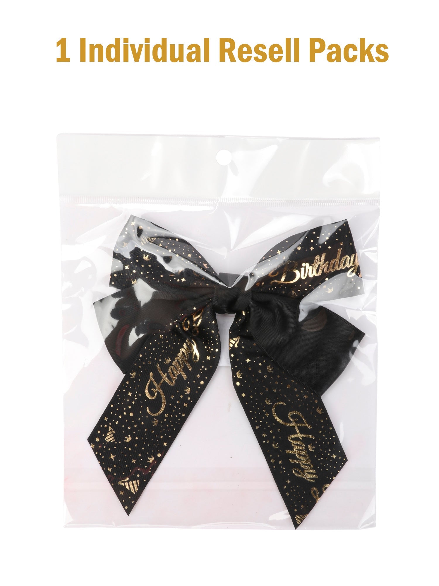 5 1/2" x 6 3/8" Double Face Satin Luxury Happy Birthday Gift Bow Bundle - Black/Gold - 12 Bows/Bundle