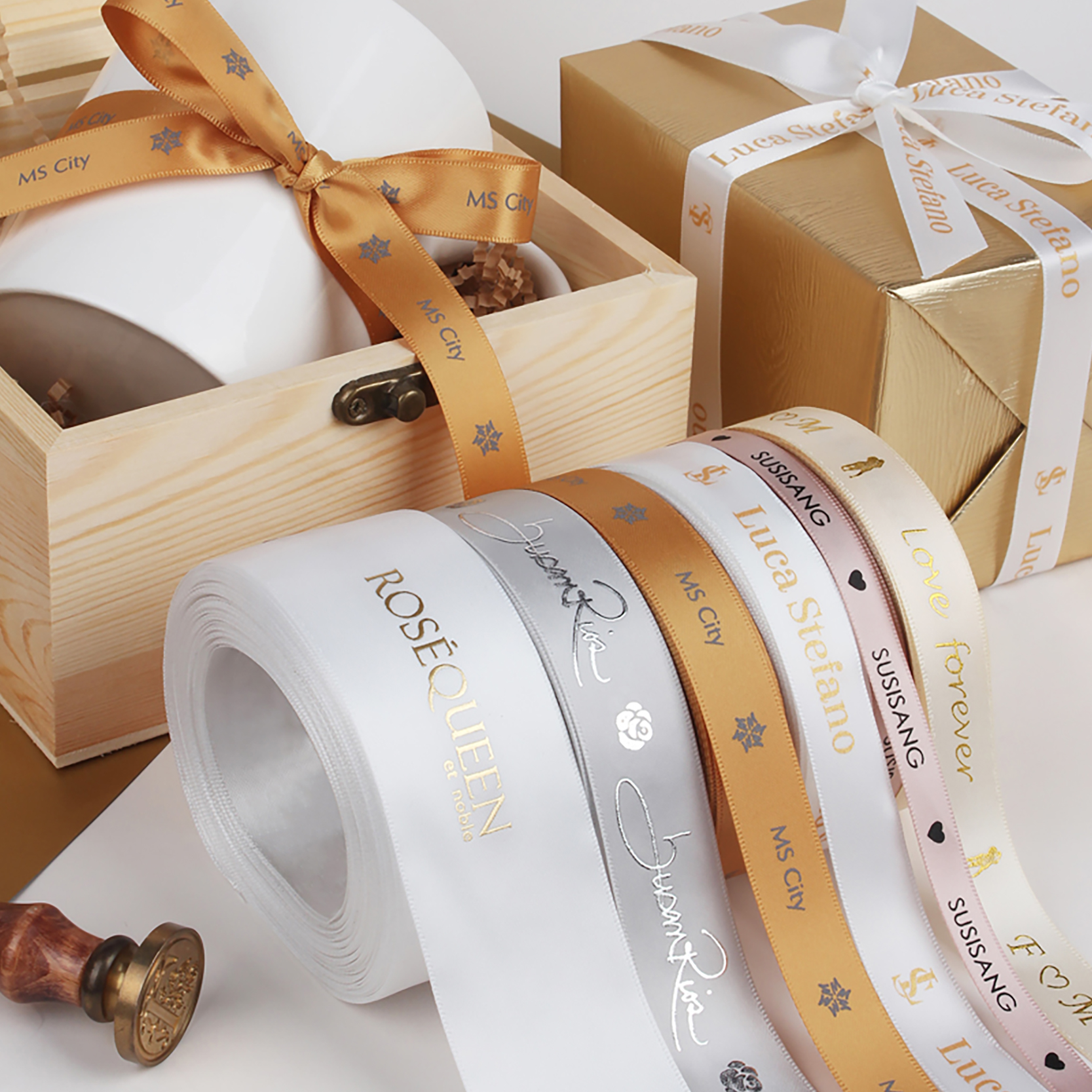 Customized Printed Logo Ribbon Gift Packaging Satin Polyester Decoration for Wedding 100 yard/lot