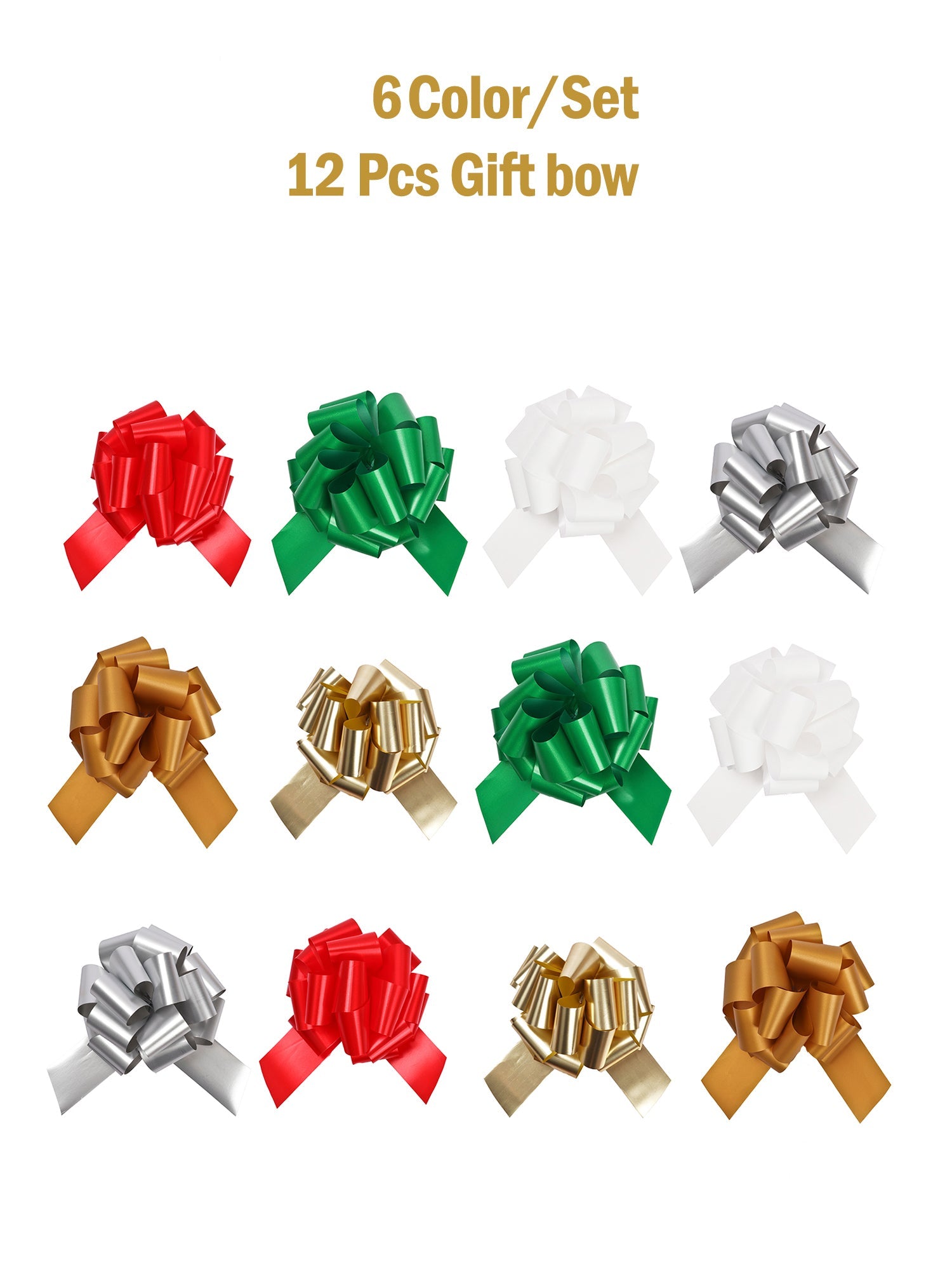 5" Solid Christmas Pull Bows Bundle - 12 Pieces