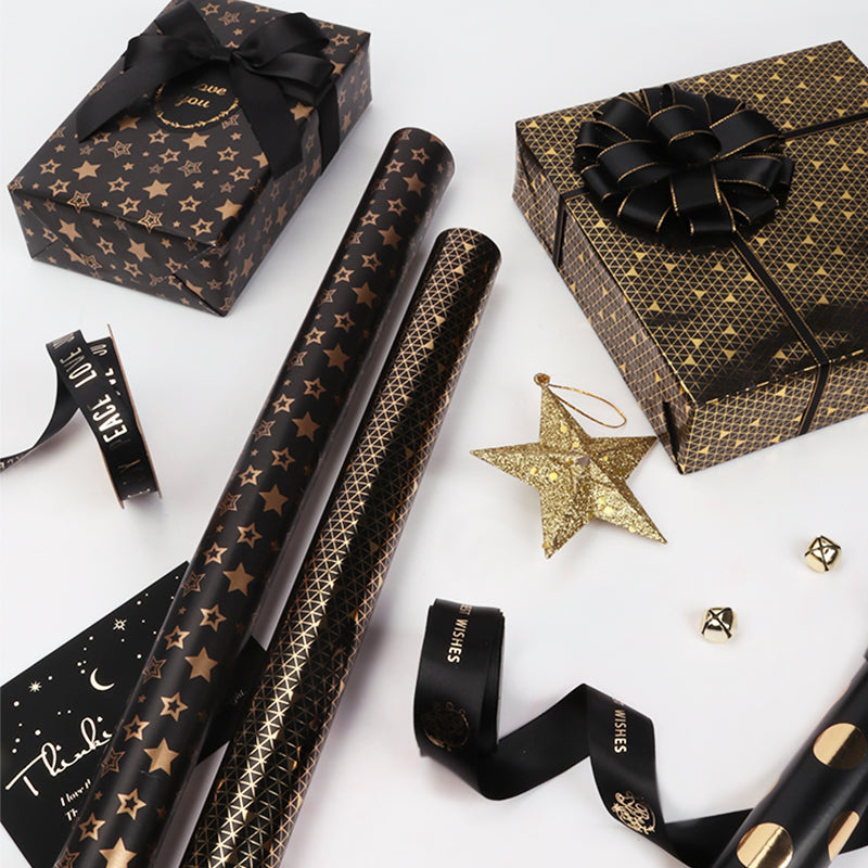 Foil Polka Dot Wrapping Paper Roll (30" X 10') - Black/Gold