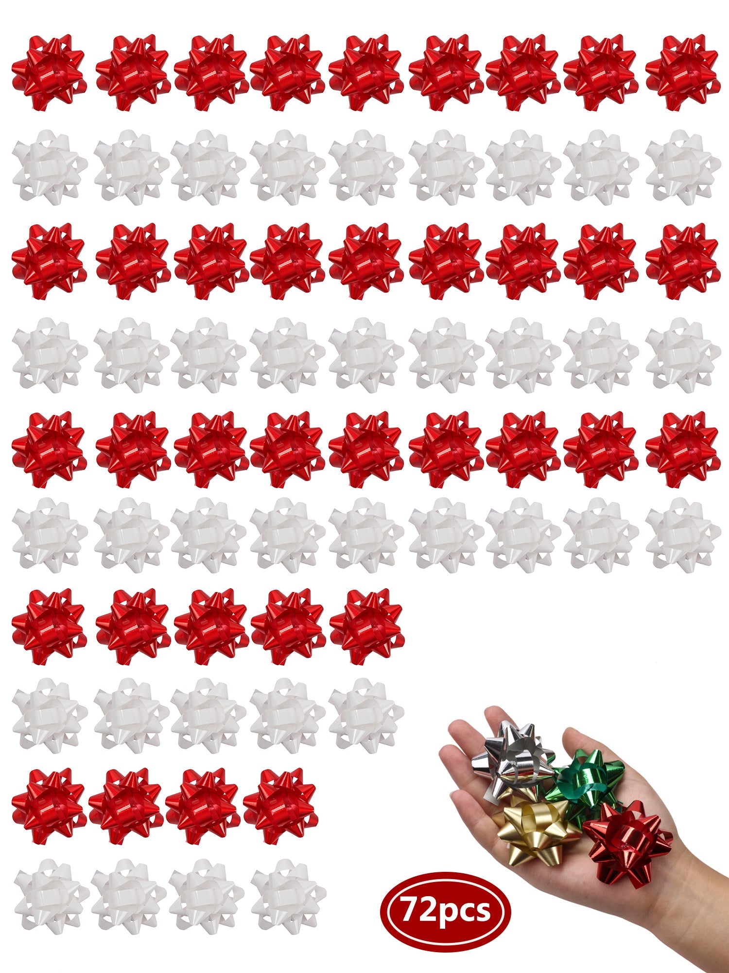 2" Christmas Star Gift Bow Bundle - White/Red 72 pcs