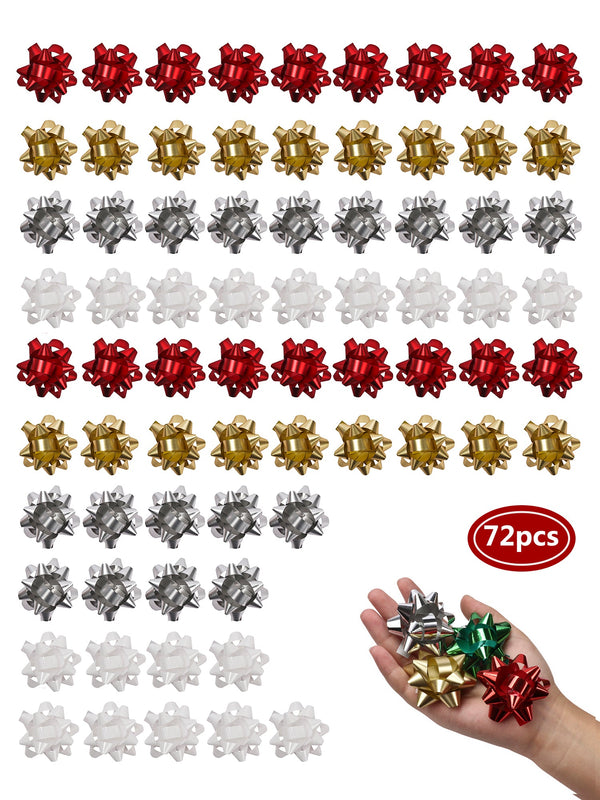 2" Christmas Star Gift Bow Bundle - Silver/Red/Gold/White -  72 pcs