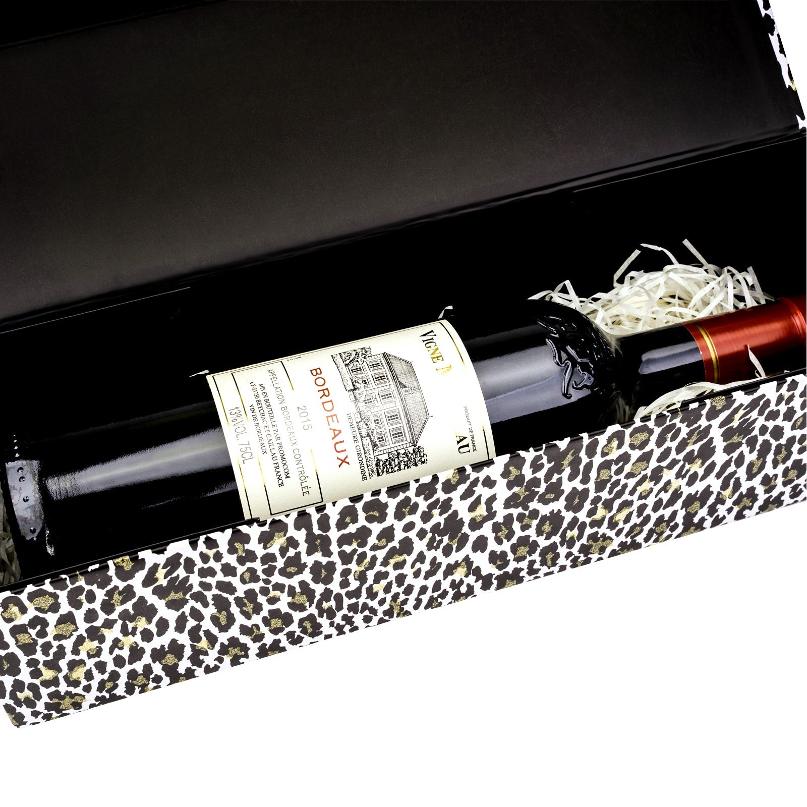 13x3.7x3.7 inch Magnetic Closure Wine Box Leopard in Glitter