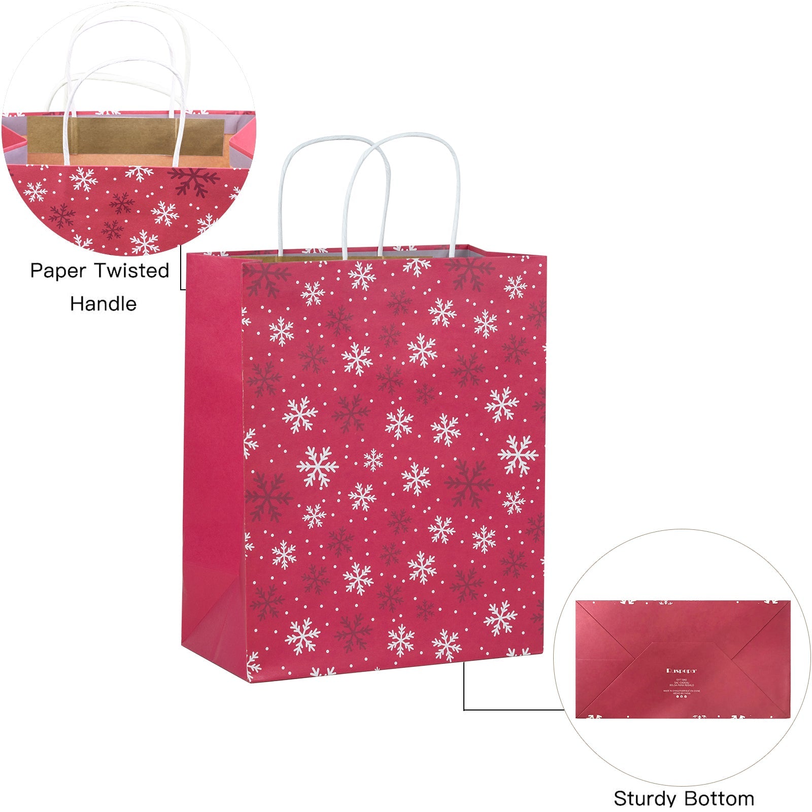 Assort Large Christmas Gift Bags - Snowflakes/ Plaid/ Pine Trees - 9 Pack,10x5x13 inch