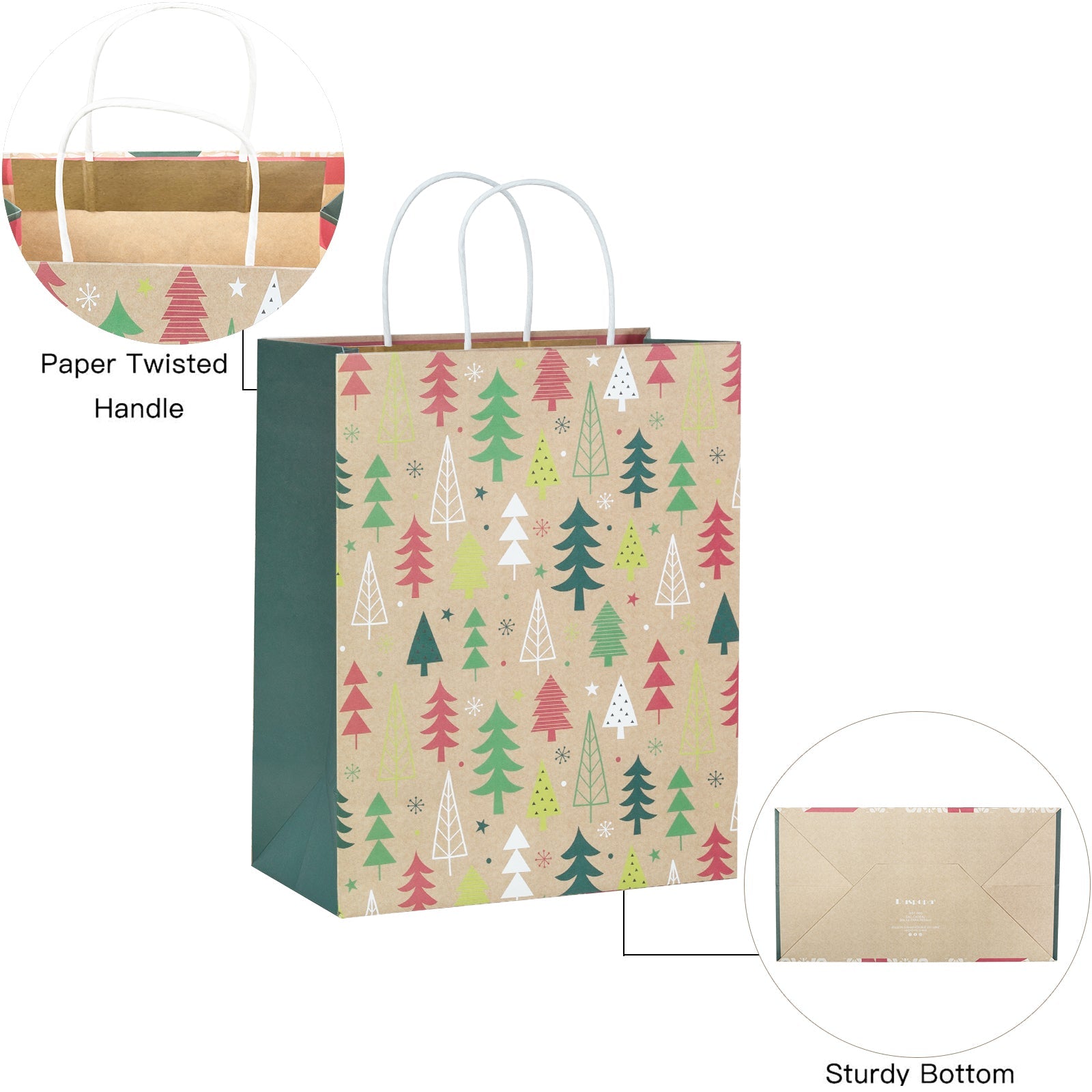 Assort Large Christmas Gift Bags - Santa Claus/ Pine Trees/ Colorful Lights - 9 Pack,10x5x13 inch