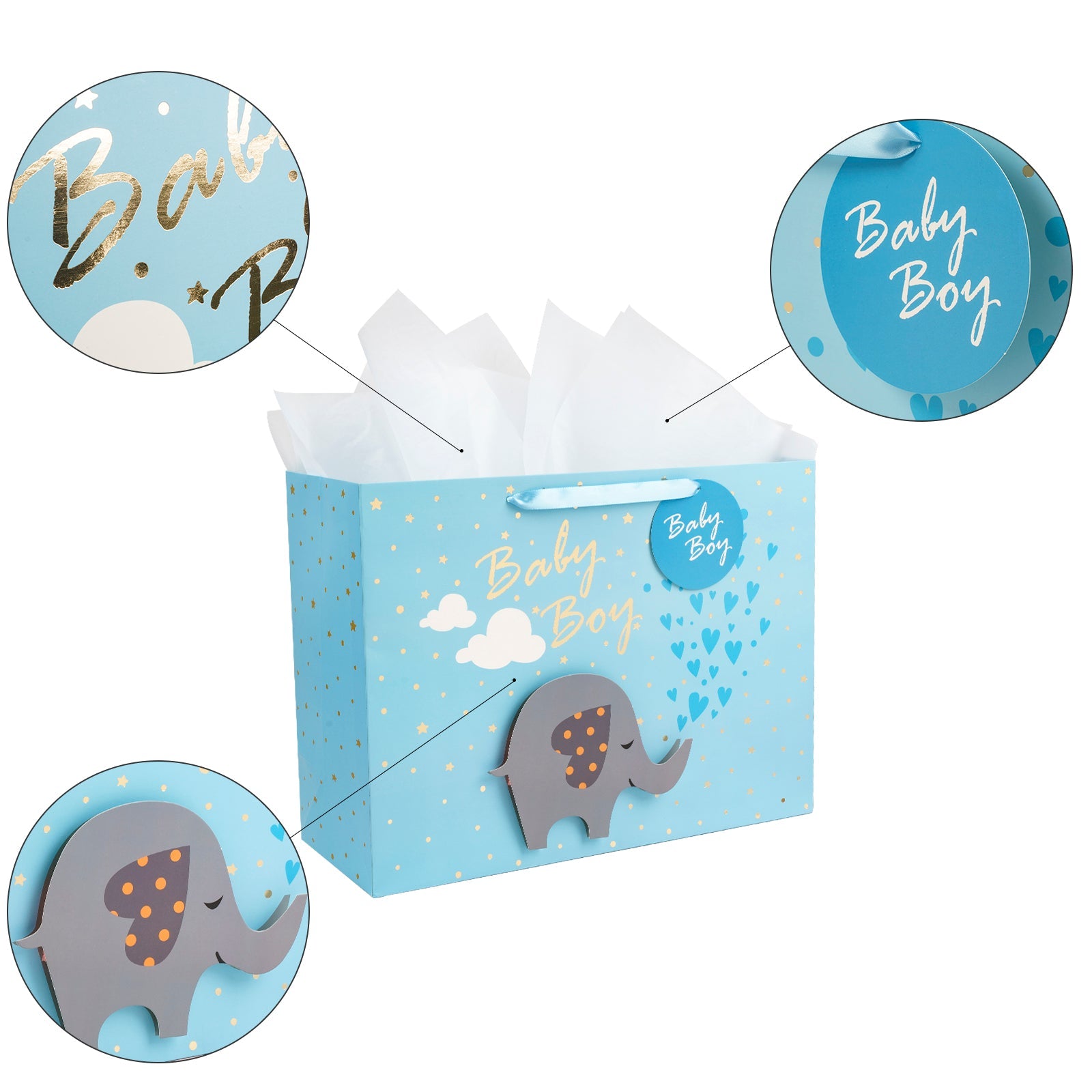 16 inch Extra Large Gift Bag with Gift Card  & Tissue Paper - Baby Boy 3D Making Design