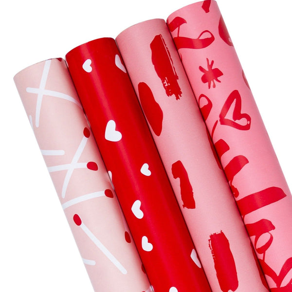 Valentine's Day Wrapping Paper Bundle Pink/Red - 4 Rolls/30 inch X 120 inch Per Roll