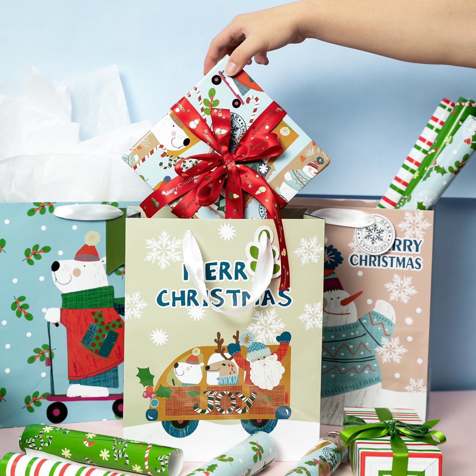 Assort Large Christmas Gift Bag Bear 9 Pack 10"x5"x13"
