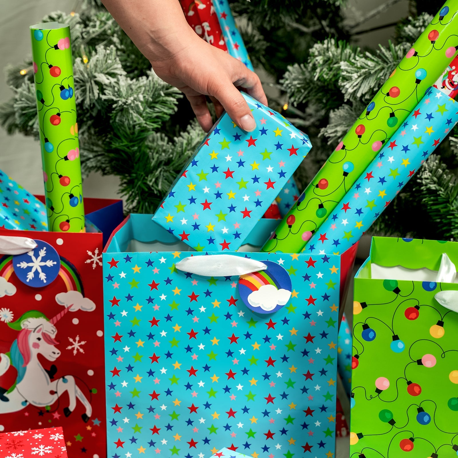 Assort Large Christmas Gift Bag Santa Unicorn 9 Pack 10x5x13 inch