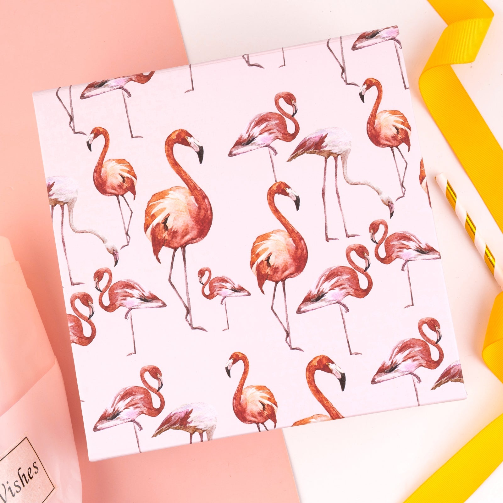 8x8x4 inch Magnetic Closure Box Pink Flamingos