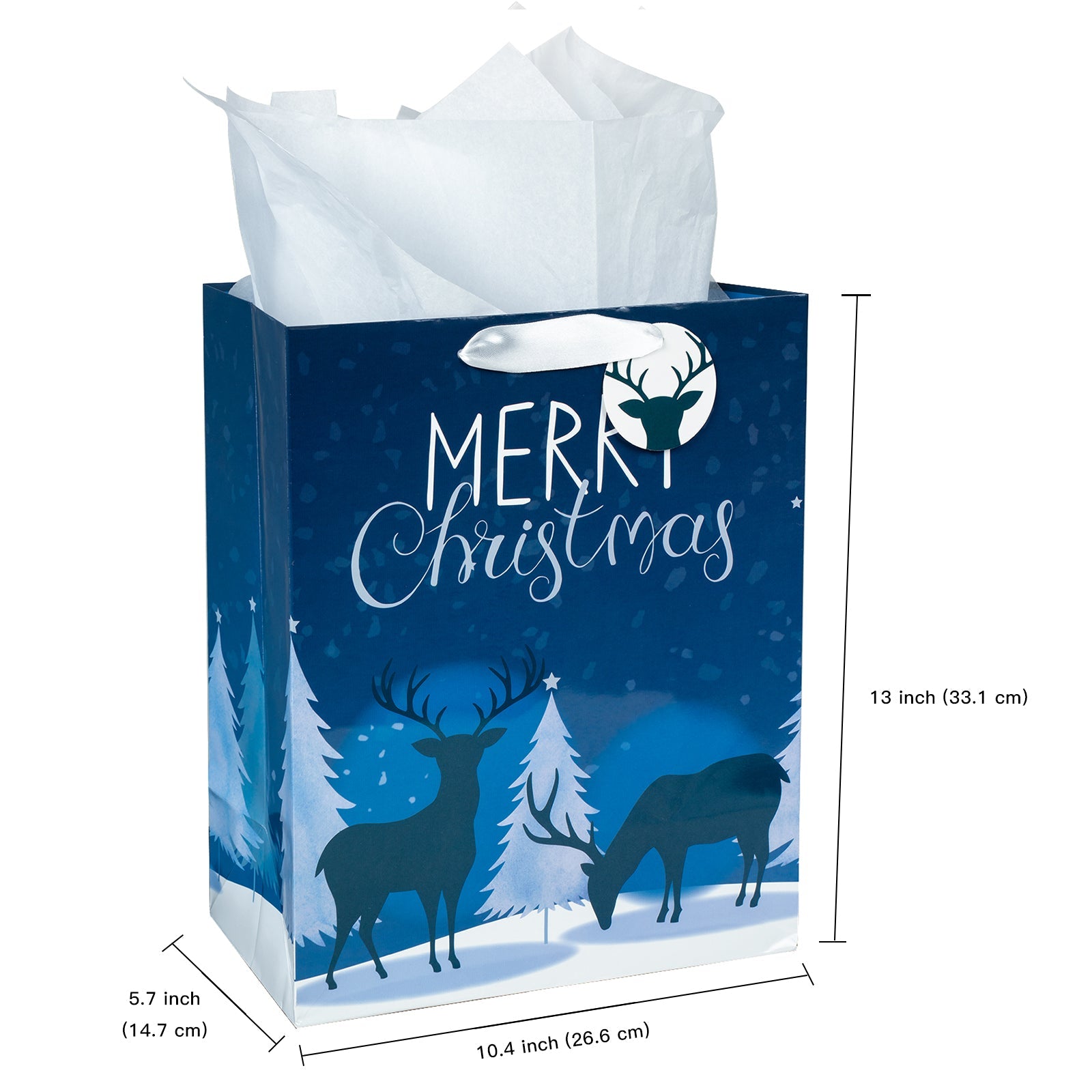 Assort Large Christmas Gift Bag Navy Blue Deer 9 Pack 10"x5"x13"