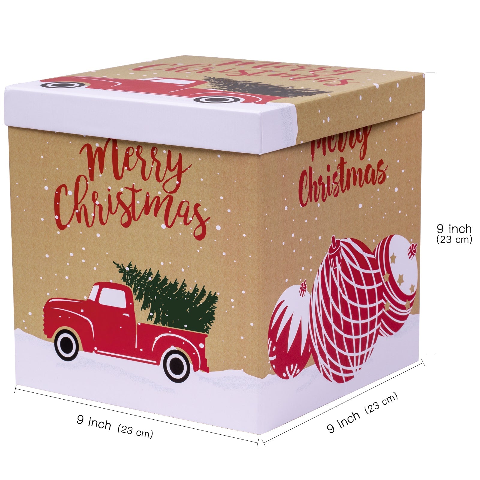 9 inch Square Christmas Gift Box with Lid - Tree Farm