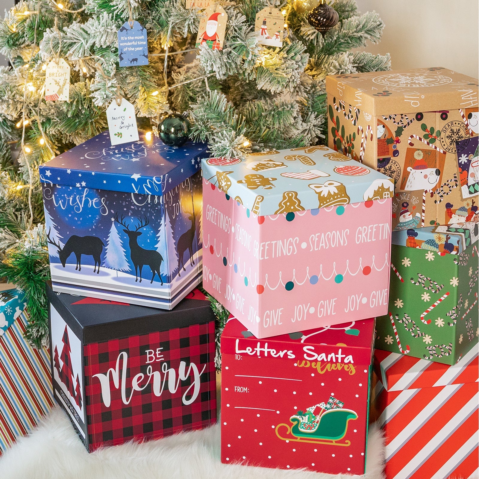 9 inch Square Christmas Gift Box with Lid - Buffalo Farm