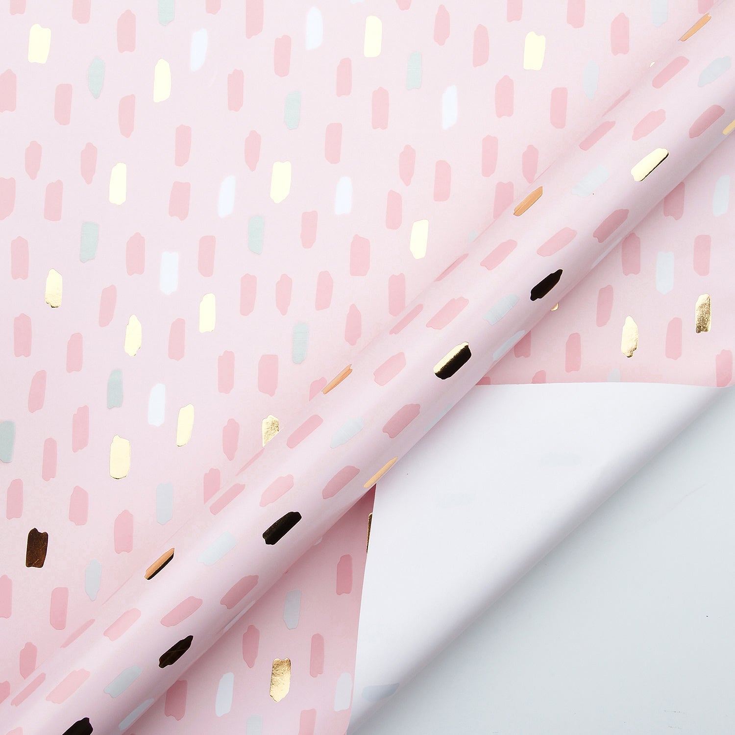 Wrapping Paper Roll- Pink and Gold Foil Brushstroke Design - 30inch x 16.5 Feet
