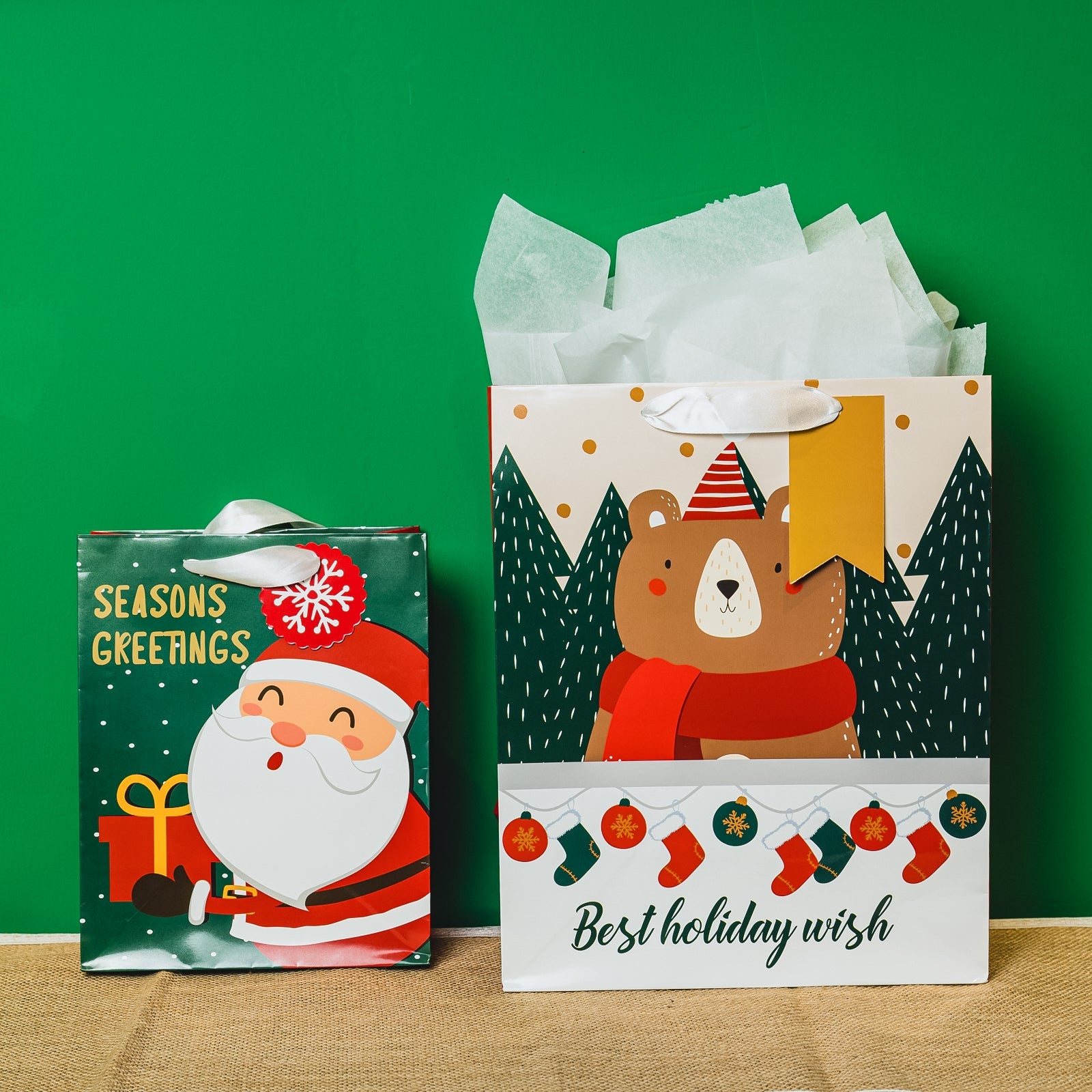 Assort Medium & Large Christmas Gift Bag Santa & Bear - 8 Pack