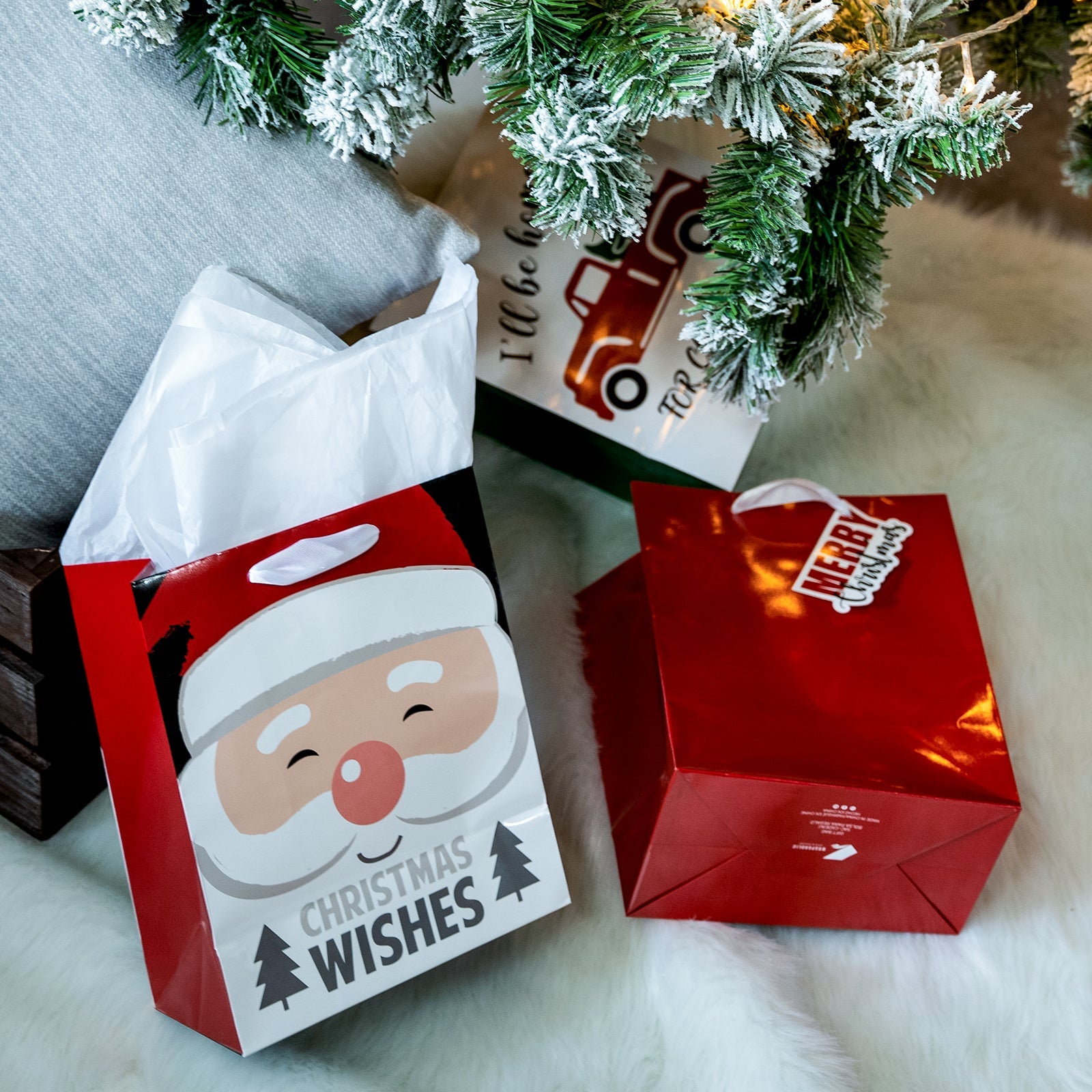 Assort Medium & Large Christmas Gift Bag Santa Car - 8 Pack