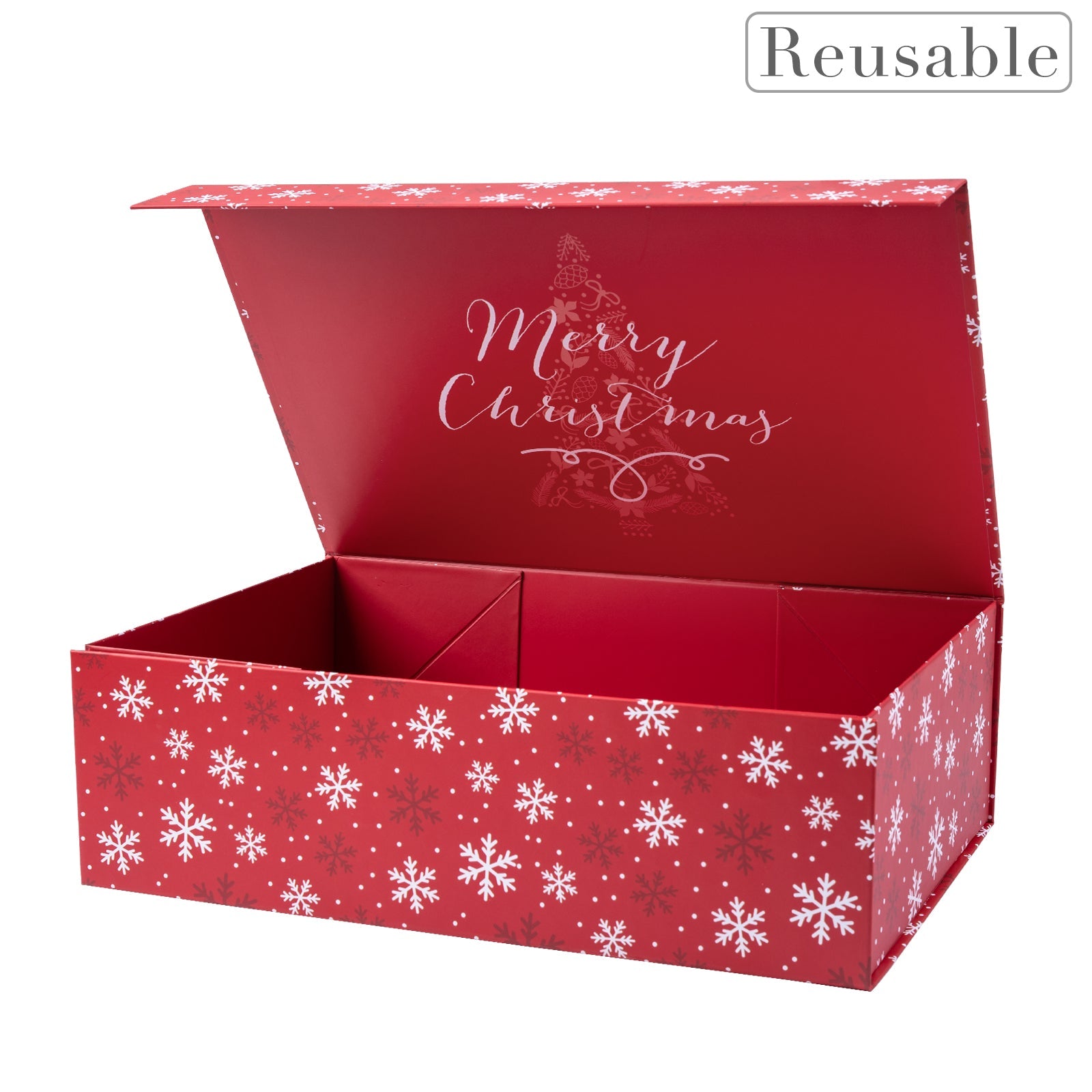 14x9x4.3 inch Collapsible Gift Box with Magnetic Closure - Snow Flake Red