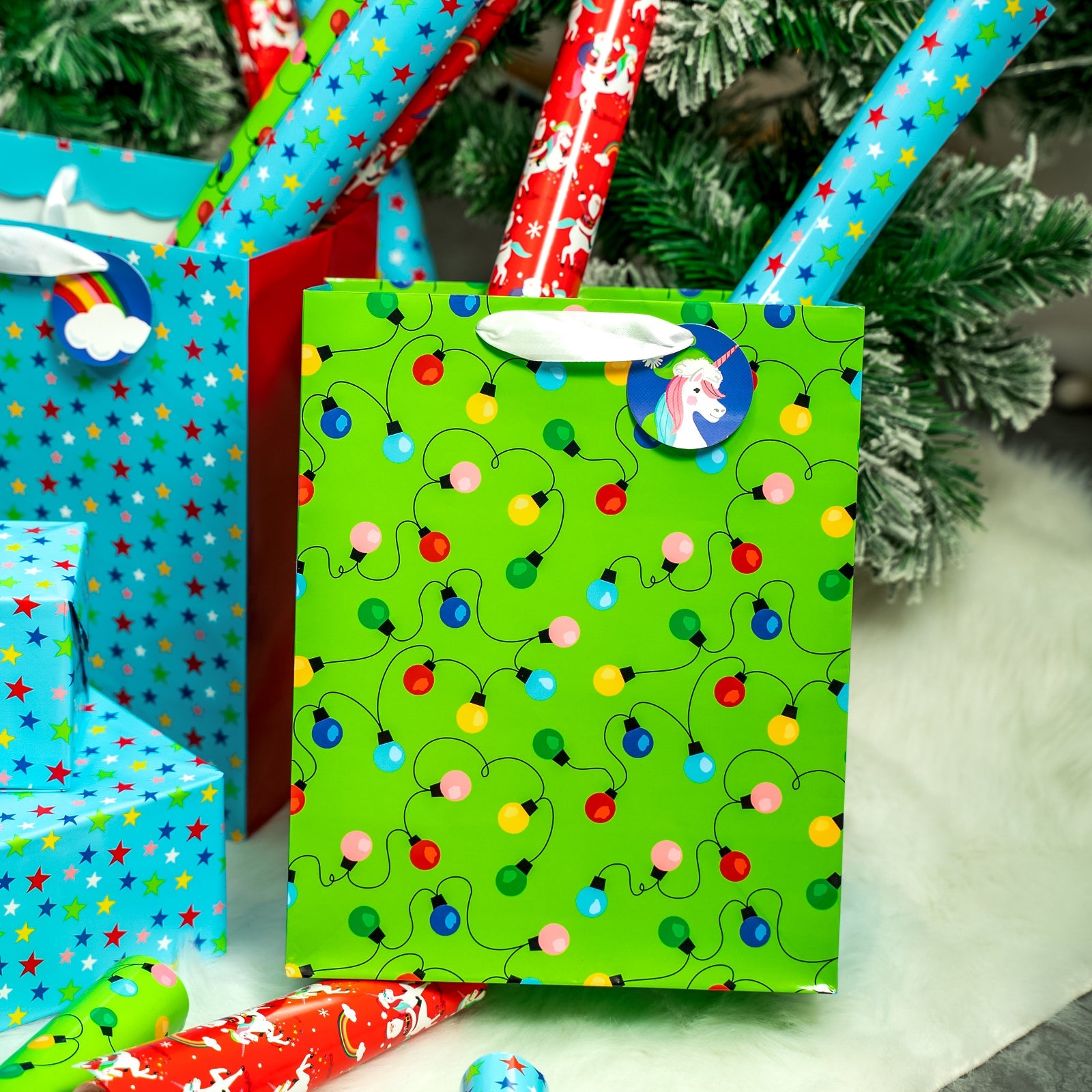 Assort Large Christmas Gift Bag Santa Unicorn 9 Pack 10x5x13 inch