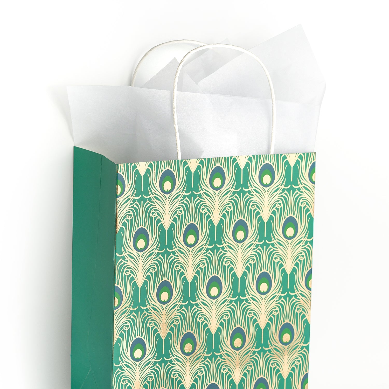 Peacock Medium Size Gift Bags 12 Pack 8"x4"x10"-Teal with Tissue