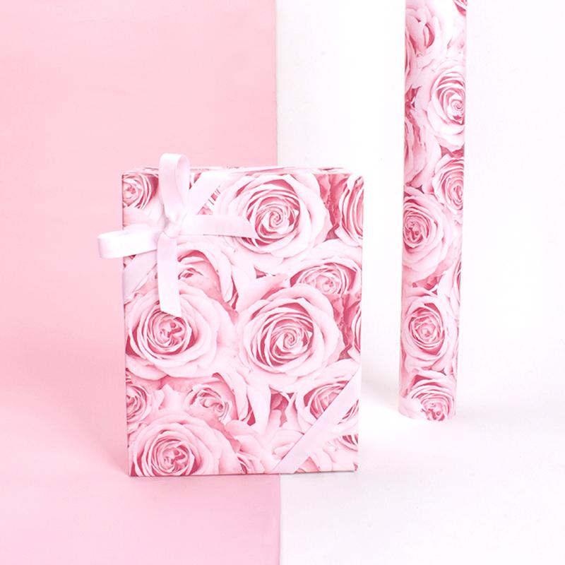 White/Pink/Green Modern Floral & Summer Leaves Wrapping Paper - 3 Roll  Pack