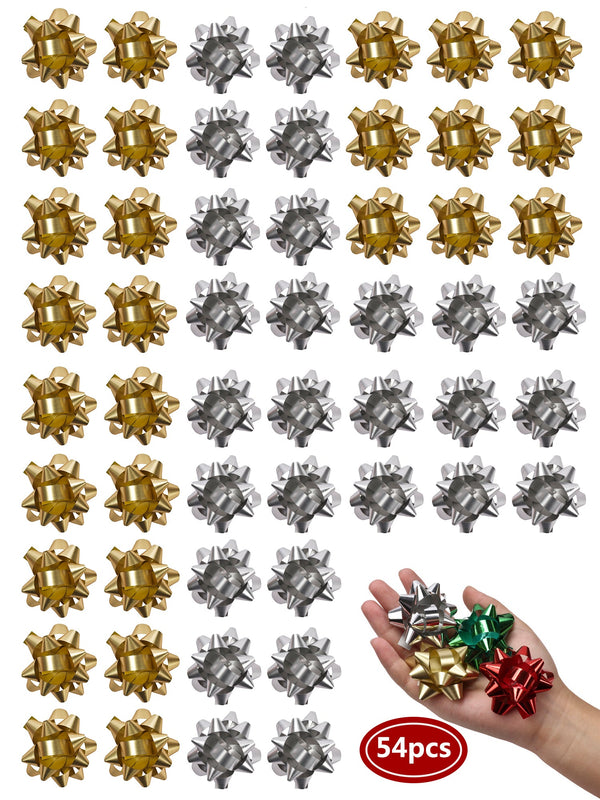2" Christmas Star Gift Bow Bundle - Silver/Gold Matte -  54 pcs