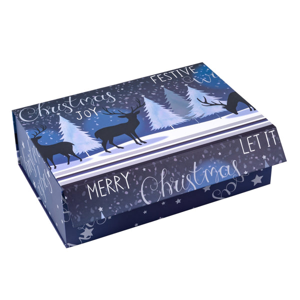 14x9x4.3 inch Collapsible Gift Box with Magnetic Closure - Night Reindeer