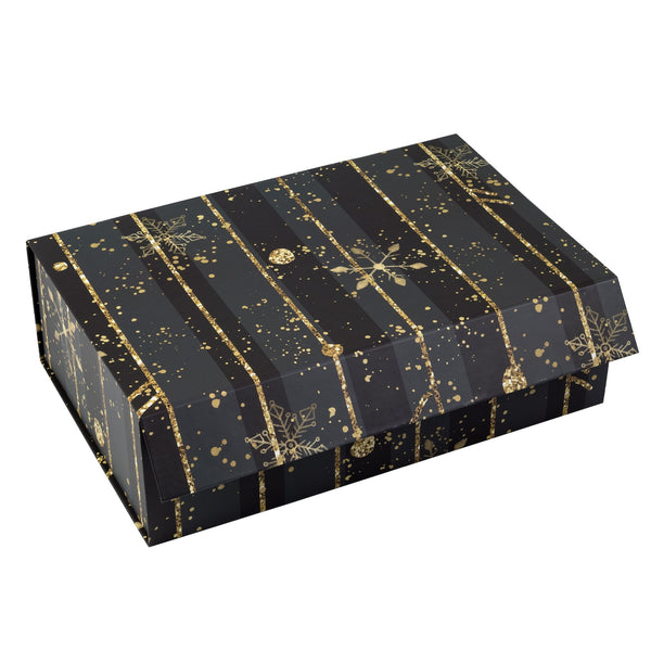 14x9x4.3 inch Collapsible Gift Box with Magnetic Closure - Black Snowflake