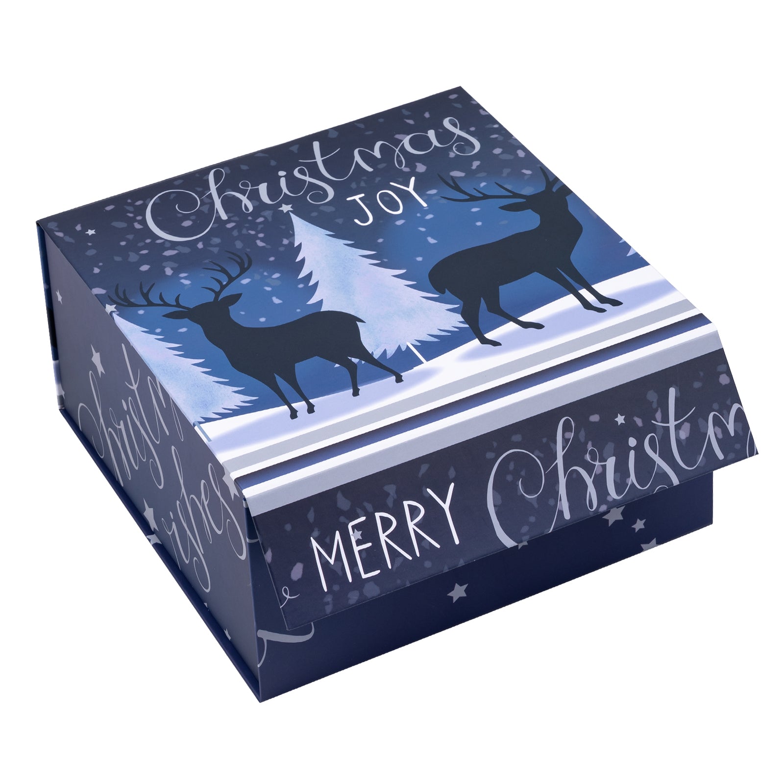 8x8x4 inch Collapsible Gift Box with Magnetic Closure - Night Reindeer