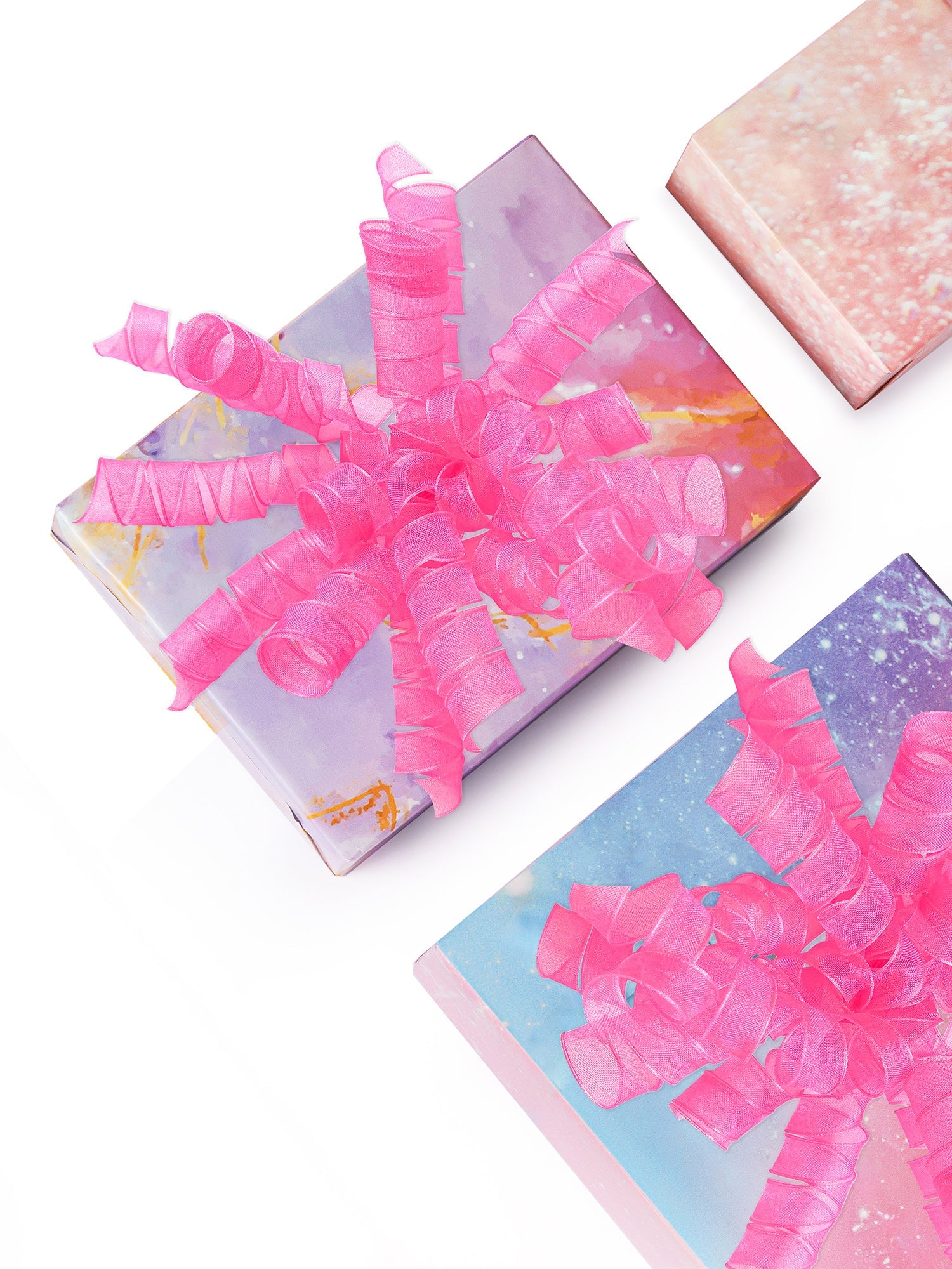 Curly Bows Gift Wrap Accessory - 2 PCs Fuchsia Color Bow