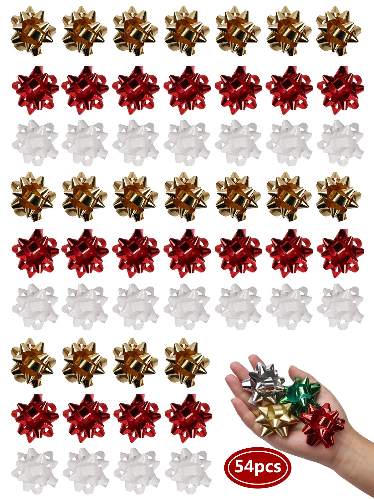 2" Gift Bow Bundle - Red/Gold/White 54 pcs