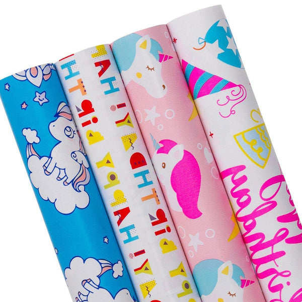 Unicorn Birthday Wrapping Paper - 4 Roll Pack - 30" X 10'/Roll