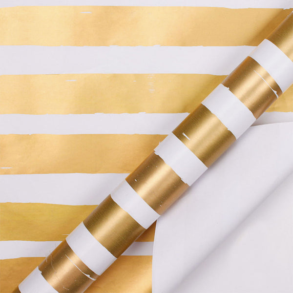Metallic Stripes Wrapping Paper Roll (30" X 10'/Roll) -  White/Gold