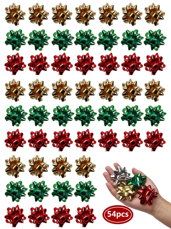 2" Christmas Star Gift Bow Bundle - Green/Red/Gold - 54pcs
