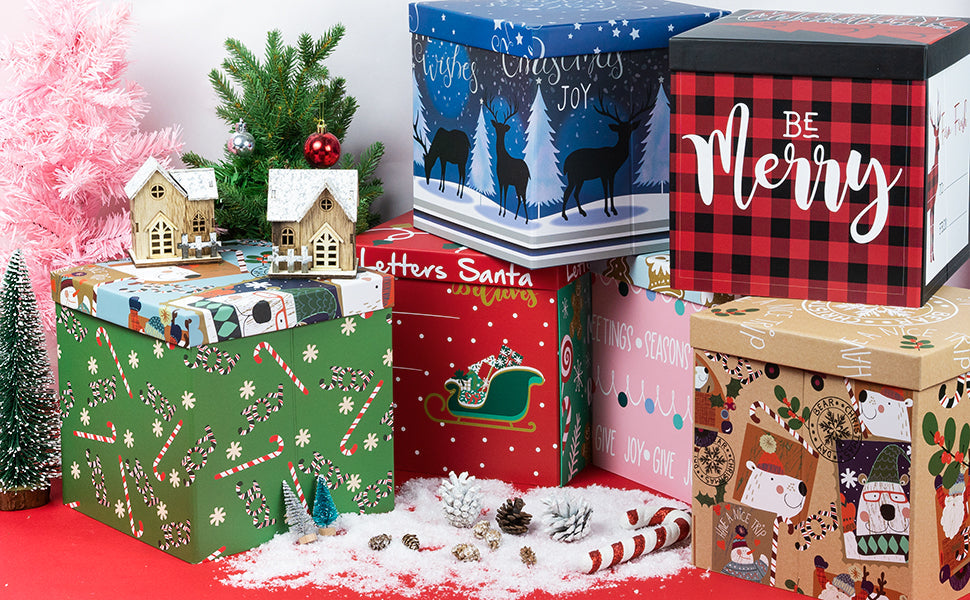 9 inch Square Christmas Gift Box with Lid - Buffalo Farm