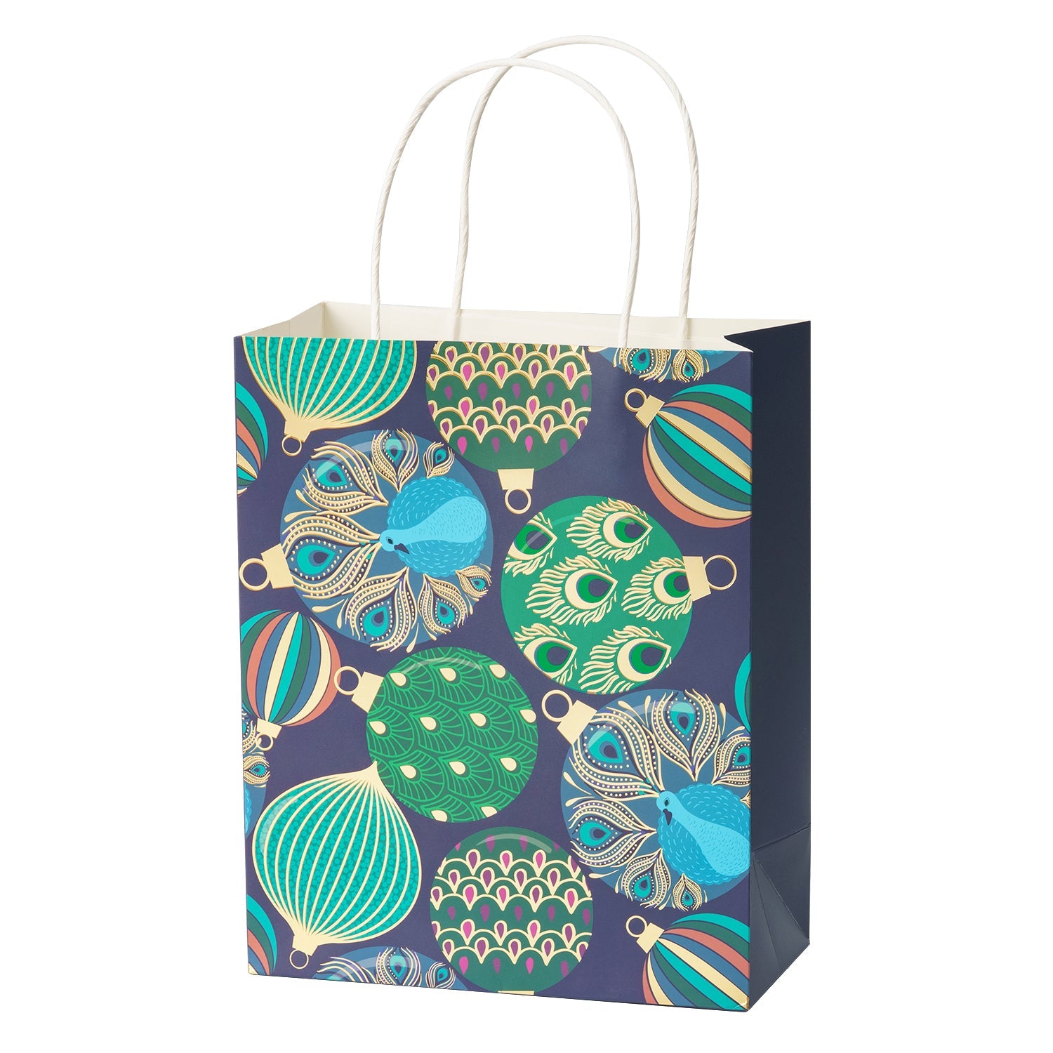 Peacock Medium Size Gift Bags 12 Pack 8"x4"x10"-Teal with Tissue