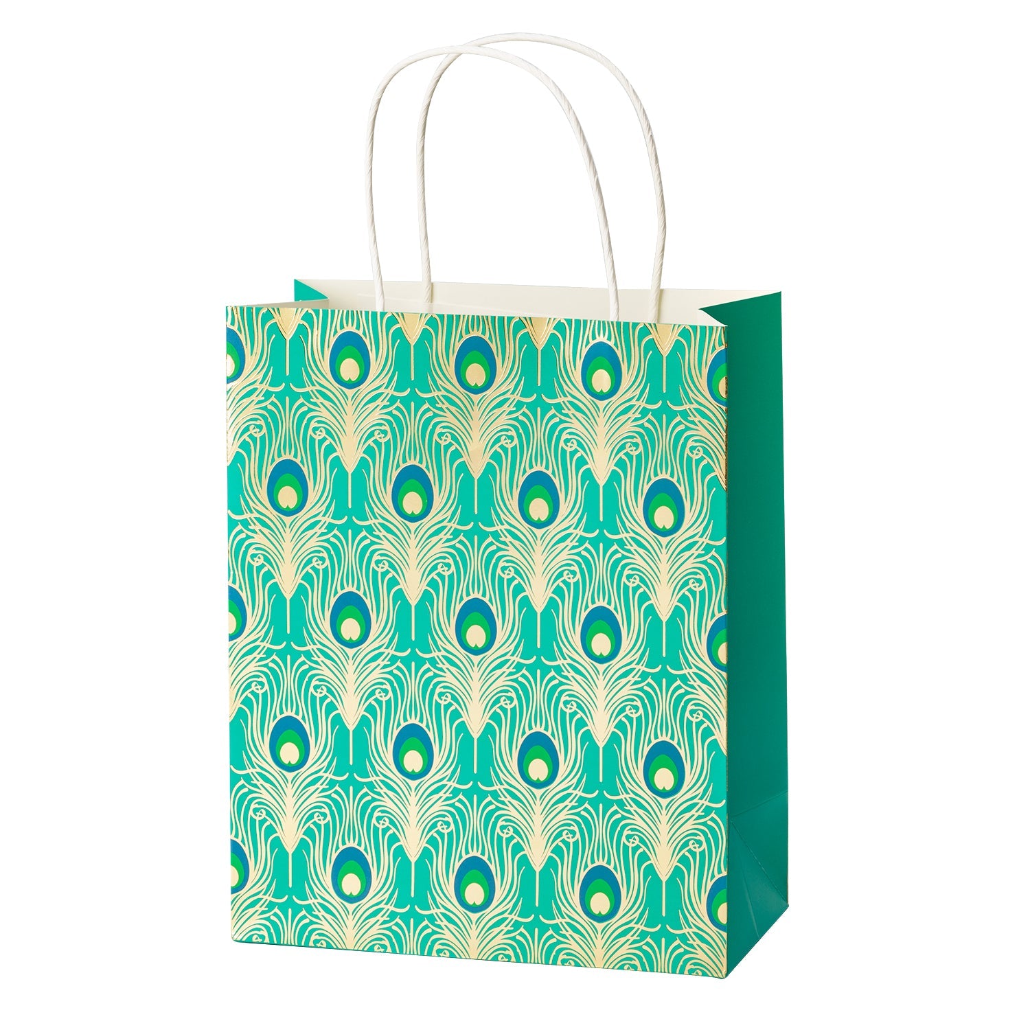 Peacock Medium Size Gift Bags 12 Pack 8"x4"x10"-Teal with Tissue