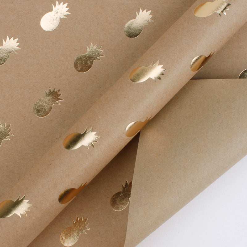 Pineapple Gold Foil Kraft Wrapping Paper Sheets - (4) - 30" X 20" Sheets