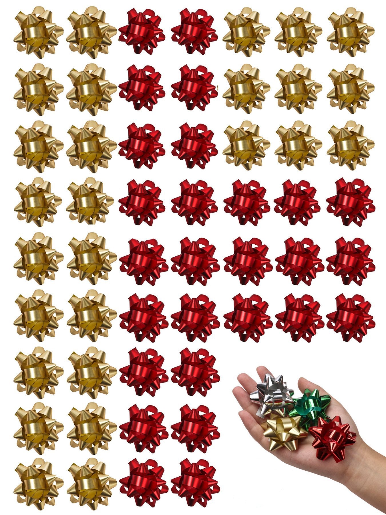2" Christmas Star Gift Bow Bundle - Matte Red/Gold - 54 pcs