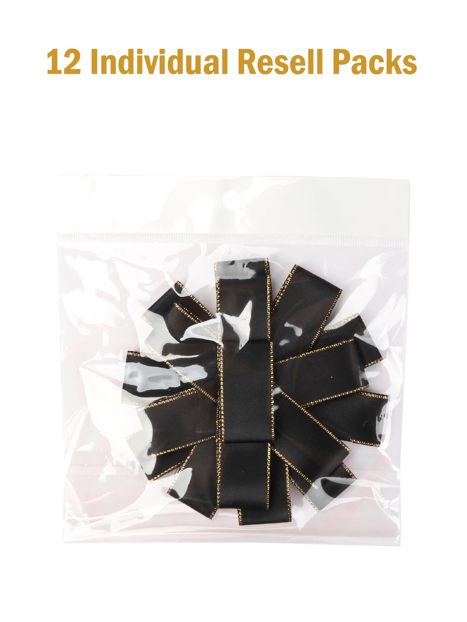 4 3/8" Double Face Satin Metallic Edge Luxury Gift Bow Bundle - Black/Gold - 12 Bows/Bundle