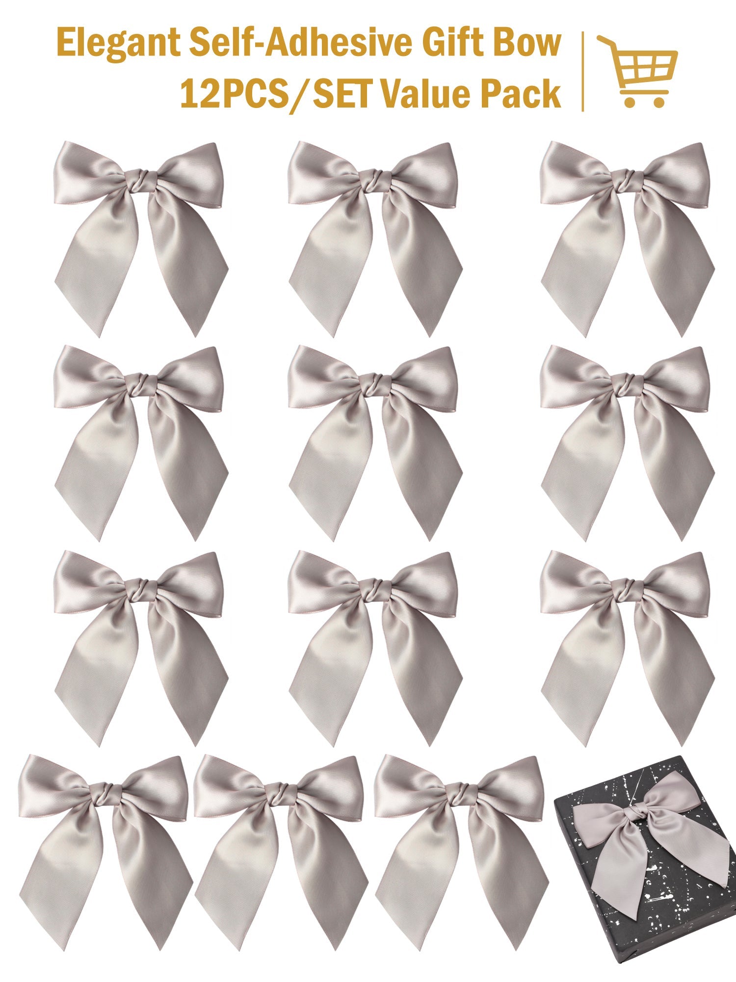 12pcs Gray Satin Ribbons Gift Wrapping Supplies Gift Bow Bundle