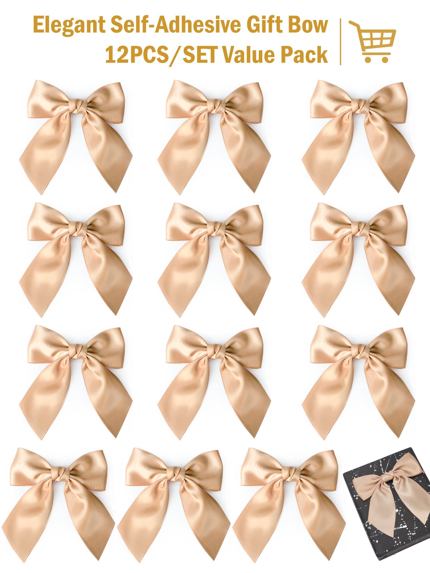 12pcs Gold Satin Ribbons Gift Wrapping Supplies Gift Bow Bundle