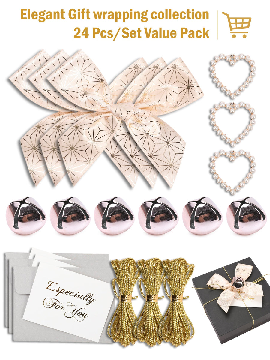 24pcs Gifts Wrapping Collection Gift Bows Bells Gift Box Topper with G ...