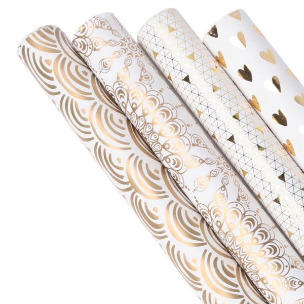 Elegant White & Gold Wrapping Paper - 4 Roll Pack