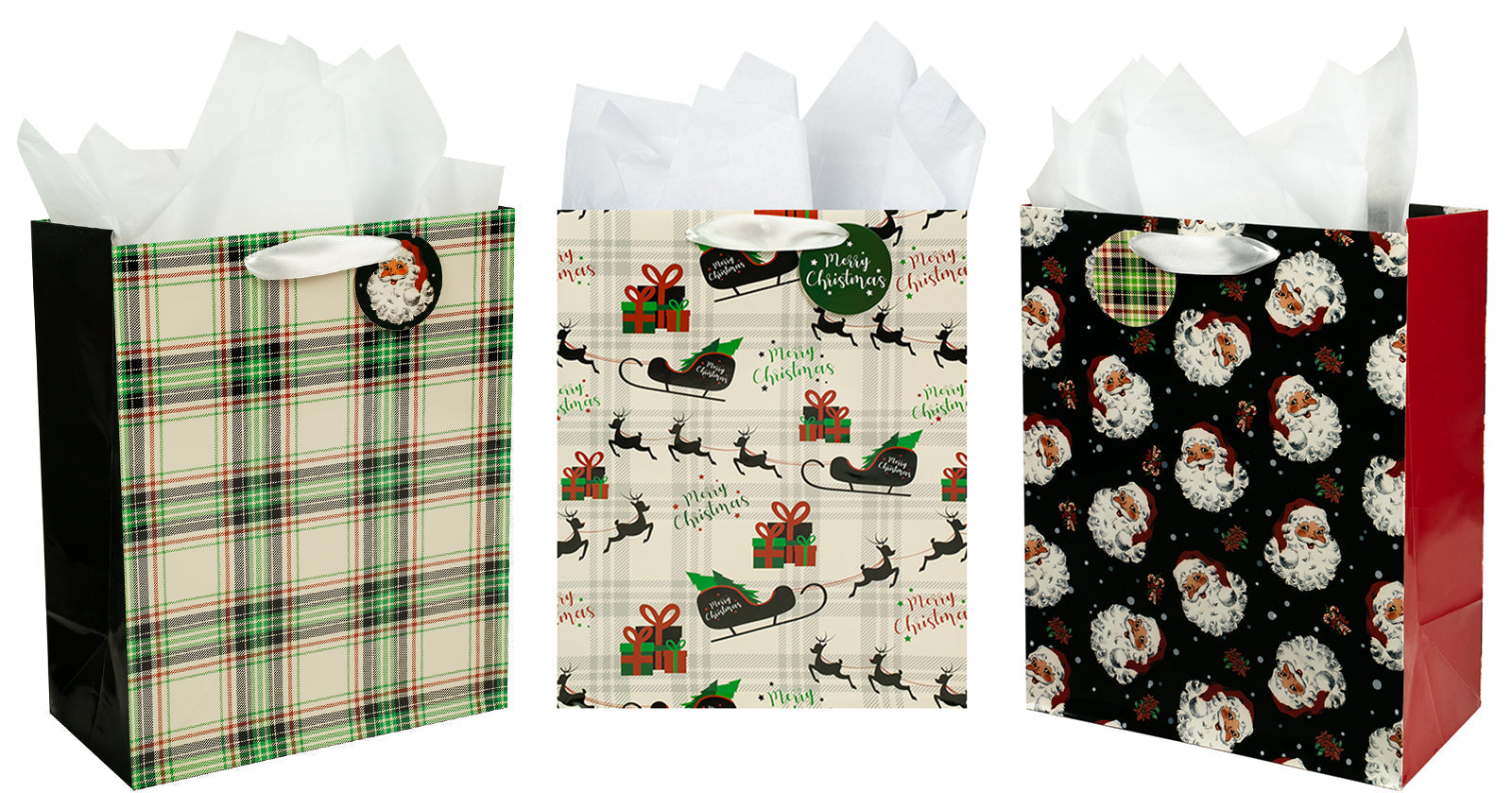 Assort Large Christmas Gift Bag Plaid 9 Pack 10x5x13 inch