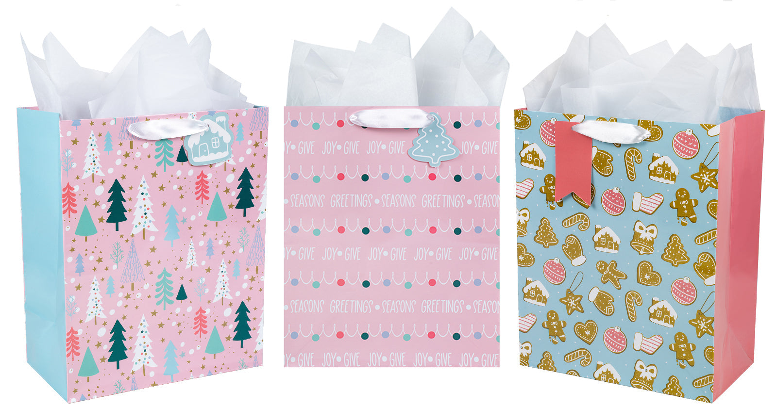 Assort Large Christmas Gift Bag Pink 9 Pack 10"x5"x13"