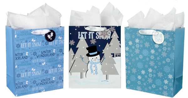Assort Large Christmas Gift Bag Snow 9 Pack 10"x5"x13"